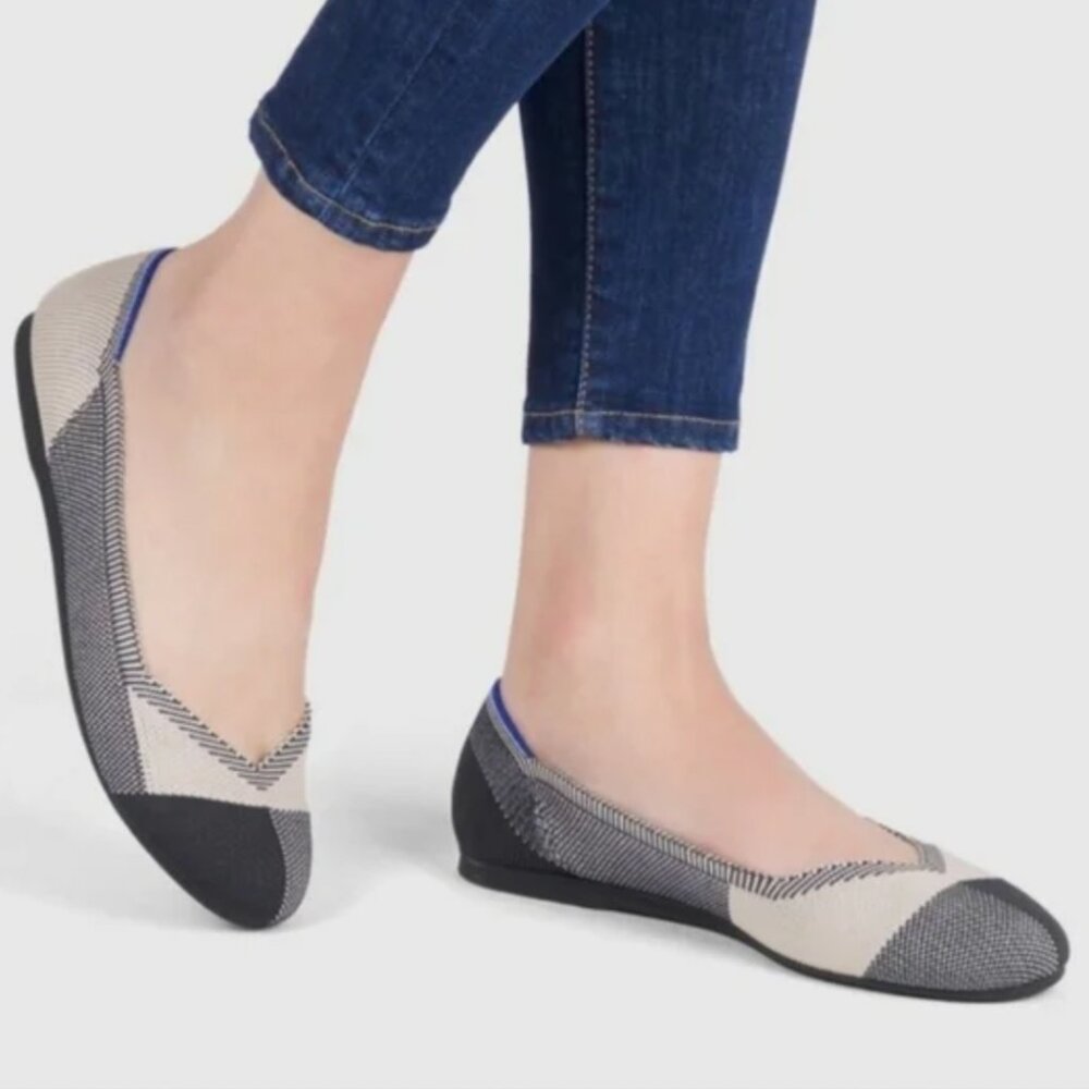 ROTHY'S The Flat in Capstone Black and Cream Plaid 8.5